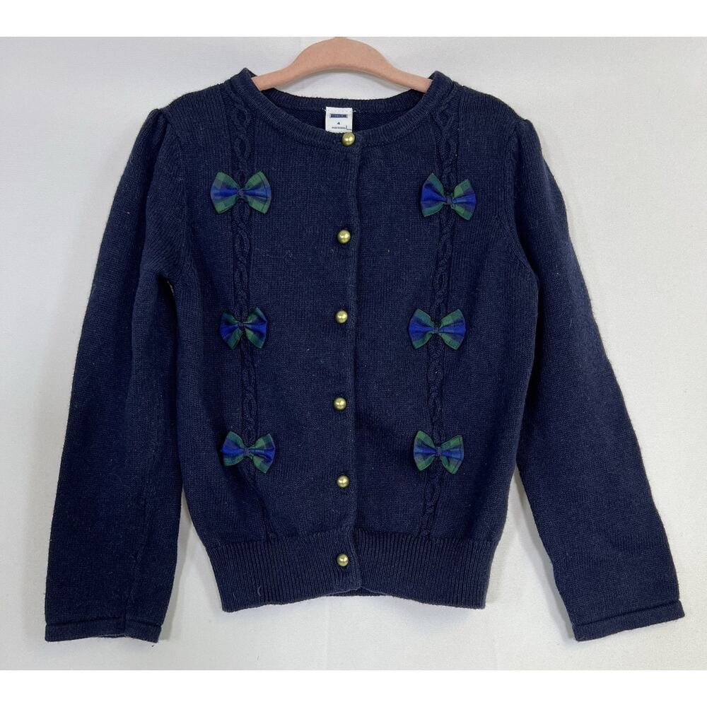 Janie and Jack Cable Chunky Knit Cardigan Wool Blend Sweater Navy Blue Size 4
